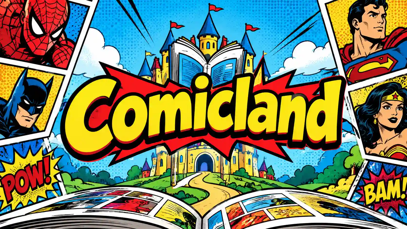 Comicland colorful comic book world and superhero adventure illustration